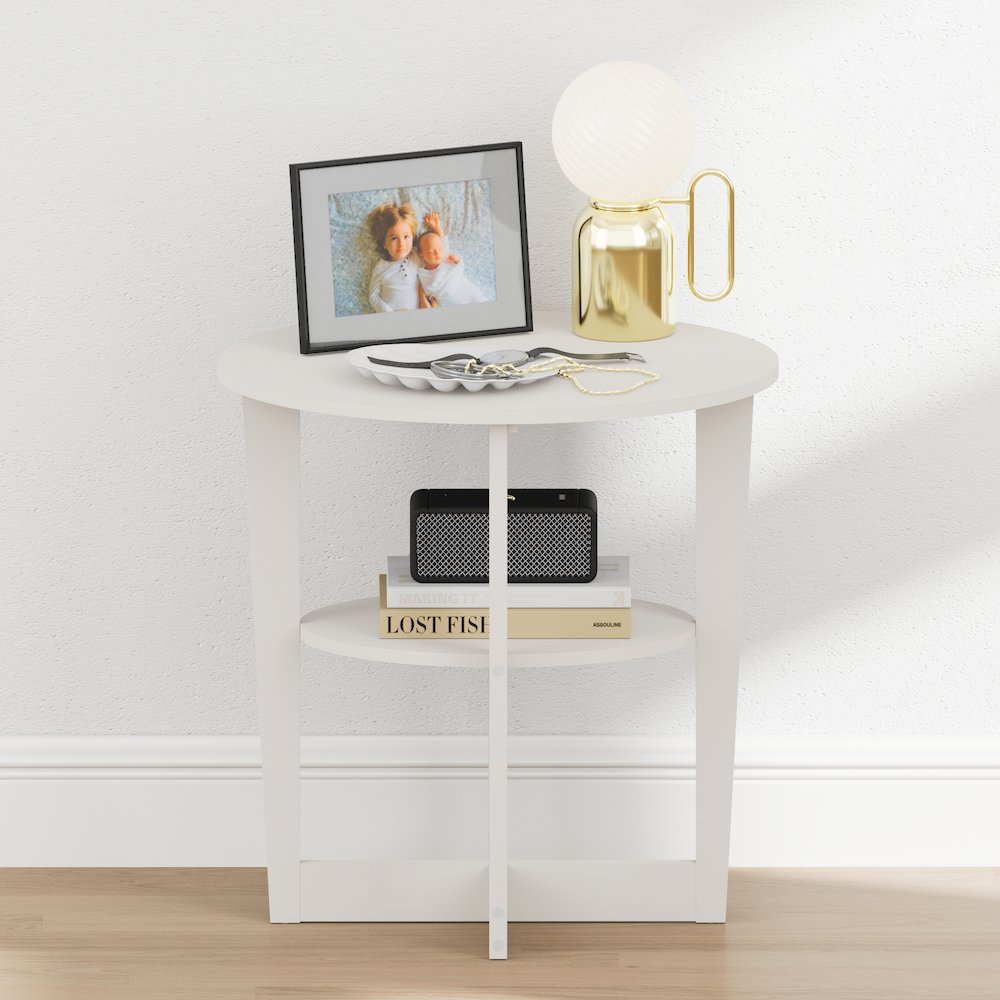 TIDUR Night Stand, 2-Tier Oval, Open Shelf Bedside Table, White