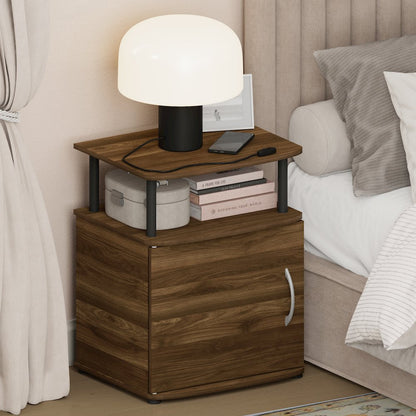 JAYA Night Stand with Door, Nightstand, Round Corner Bedside Table, Amber Pine