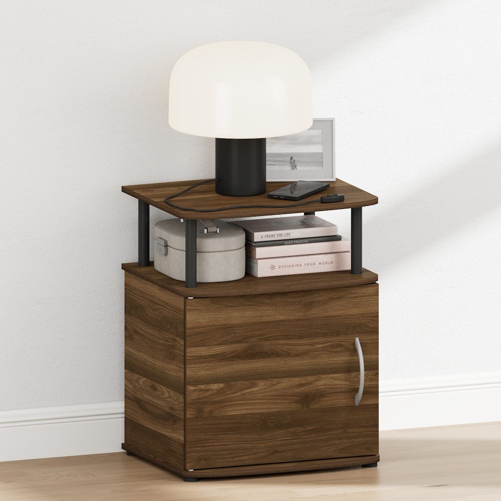 JAYA Night Stand with Door, Nightstand, Round Corner Bedside Table, Amber Pine