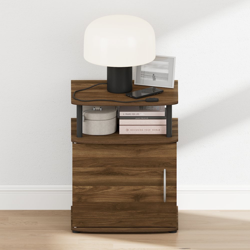 JAYA Night Stand with Door, Nightstand, Round Corner Bedside Table, Amber Pine