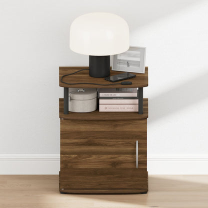 JAYA Night Stand with Door, Nightstand, Round Corner Bedside Table, Amber Pine
