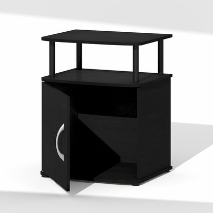 JAYA Night Stand with Door, Nightstand, Round Corner Bedside Table, Black