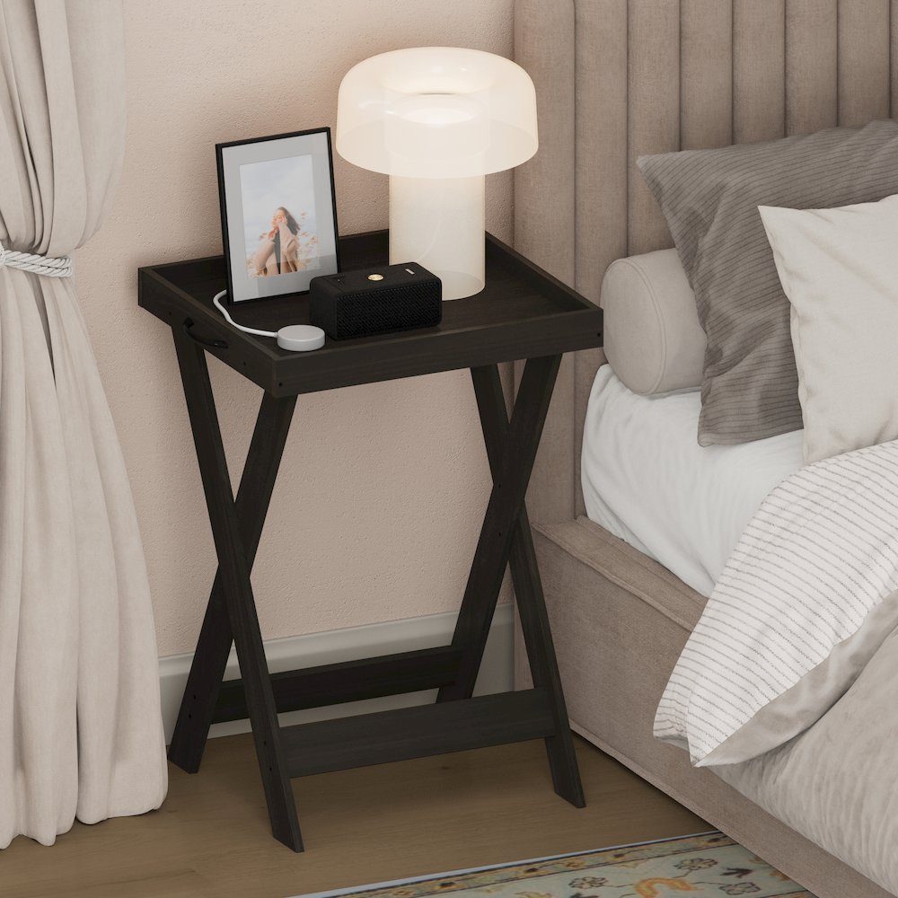 CLASSIC Night Stand, Square Nightstand with X-Legs, Tray Table, Espresso
