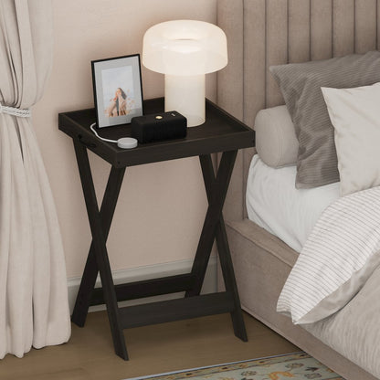 CLASSIC Night Stand, Square Nightstand with X-Legs, Tray Table, Espresso