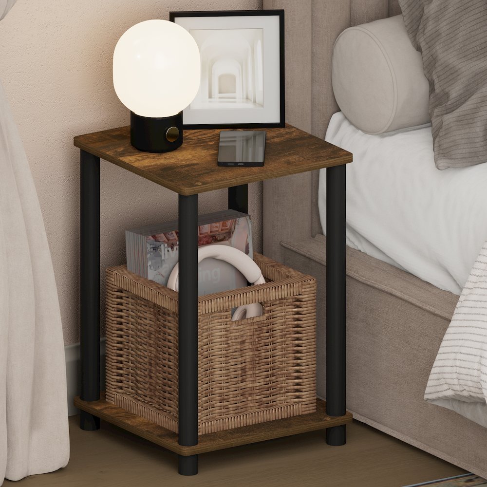 TURN-N-TUBE Night Stand, 2-Tier Open Shelf Design, Amber Pine