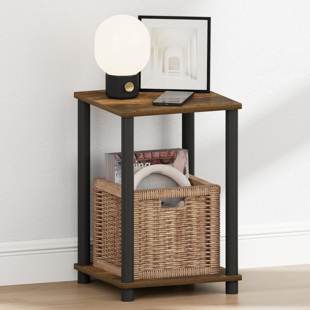 TURN-N-TUBE Night Stand, 2-Tier Open Shelf Design, Amber Pine