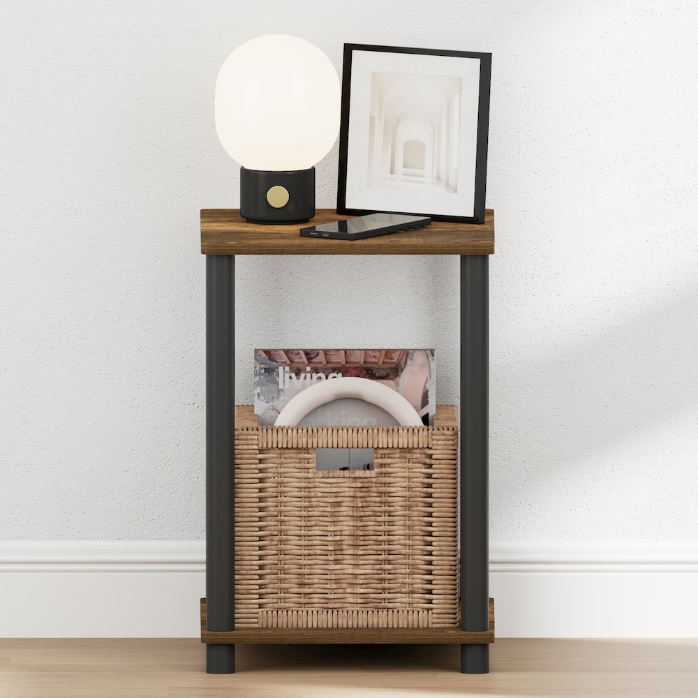 TURN-N-TUBE Night Stand, 2-Tier Open Shelf Design, Amber Pine