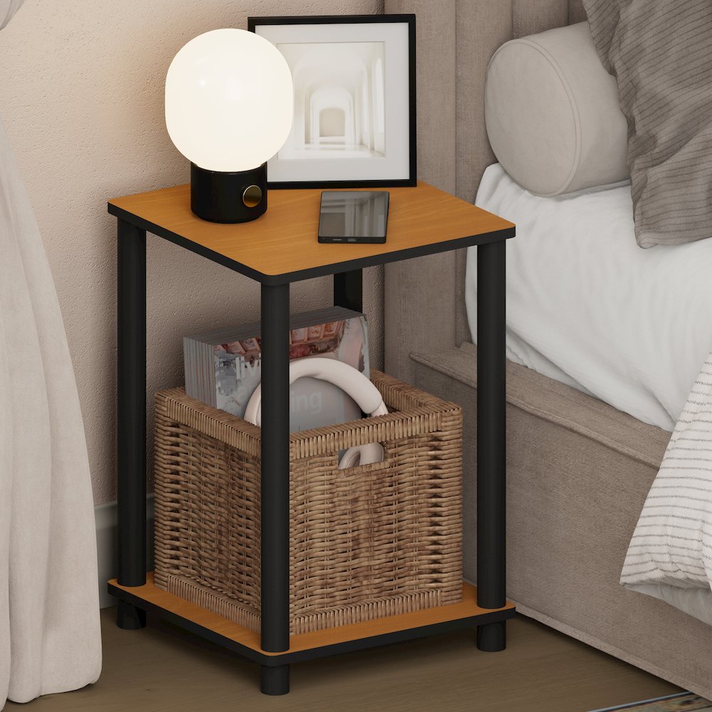 TURN-N-TUBE Night Stand, 2-Tier Open Shelf Design, Light Cherry