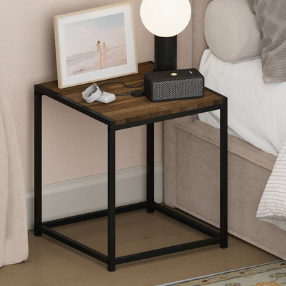 CAMNUS Night Stand, Metal Frame Nightstand, Columbia Walnut