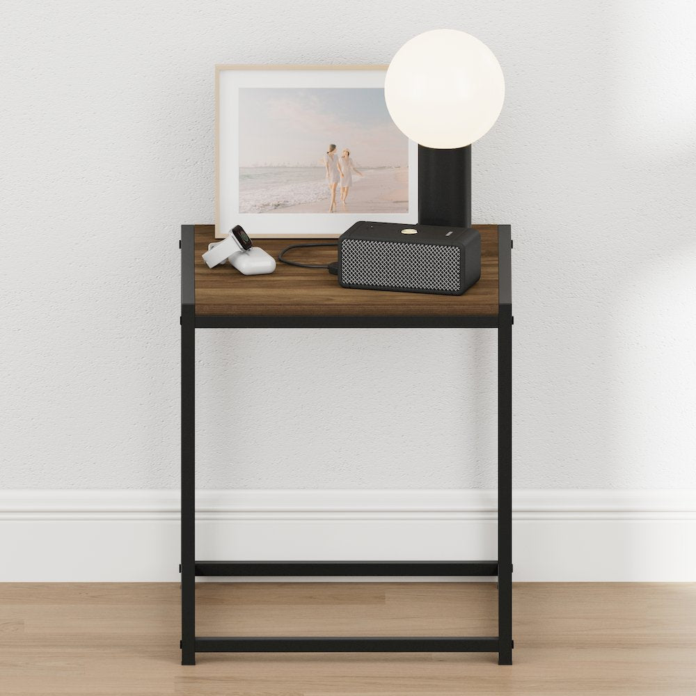 CAMNUS Night Stand, Metal Frame Nightstand, Columbia Walnut