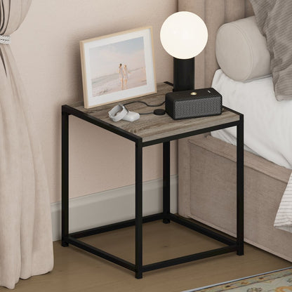 CAMNUS Night Stand, Metal Frame Nightstand, French Oak Grey