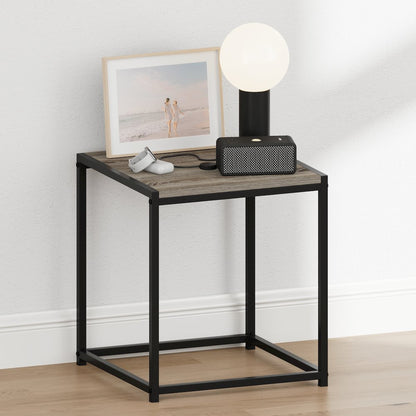 CAMNUS Night Stand, Metal Frame Nightstand, French Oak Grey