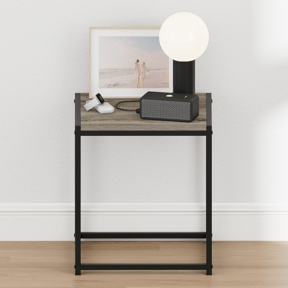 CAMNUS Night Stand, Metal Frame Nightstand, French Oak Grey