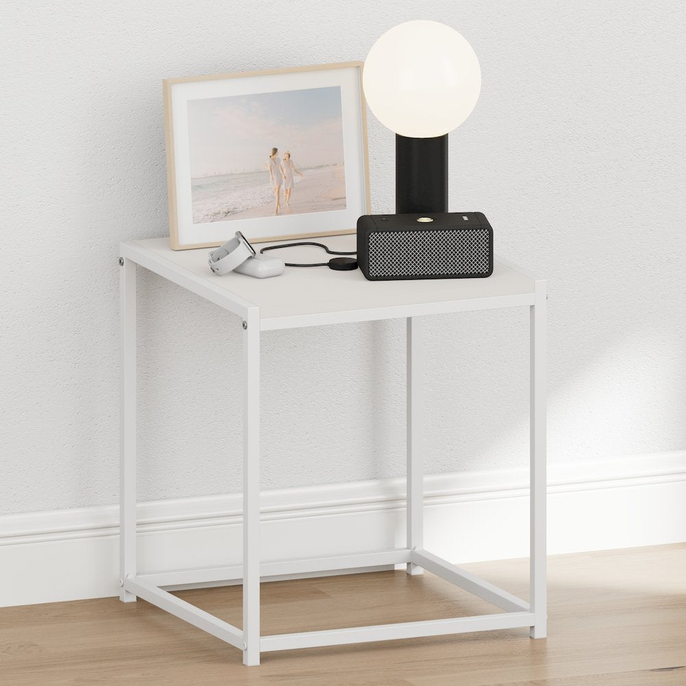 CAMNUS Night Stand, Metal Frame Nightstand, Solid White