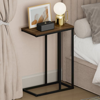 CAMNUS Night Stand, C-shape Nightstand, Metal Frame Side Table, Columbia Walnut