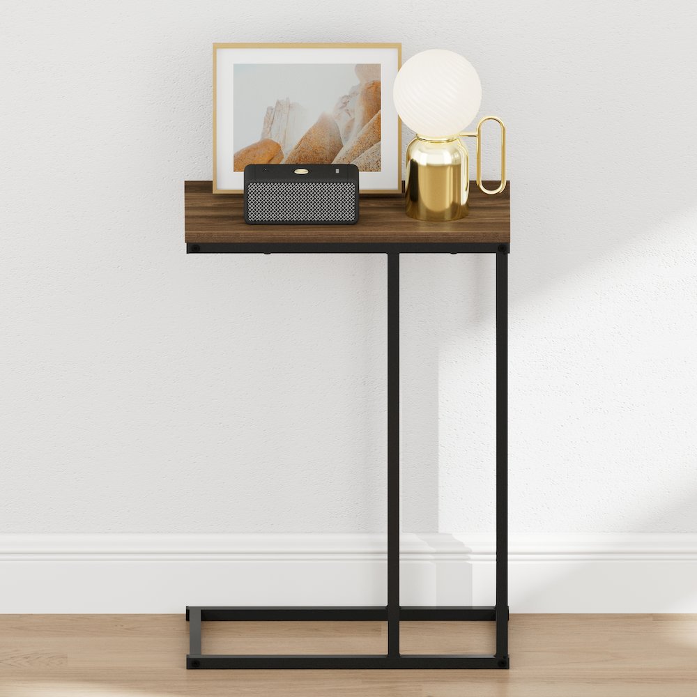 CAMNUS Night Stand, C-shape Nightstand, Metal Frame Side Table, Columbia Walnut