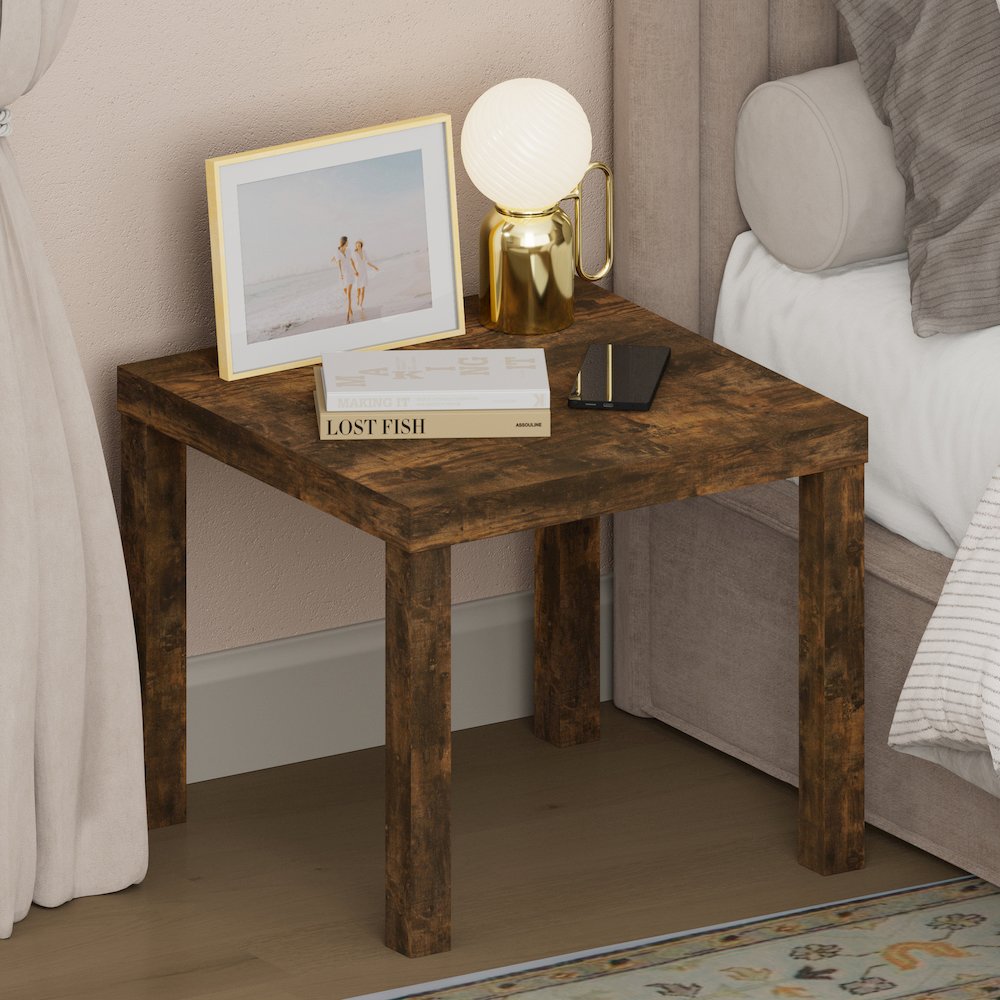 CLASSIC Night Stand, Square Nightstand, Thick Frame 4-leg Side Table, Amber Pine