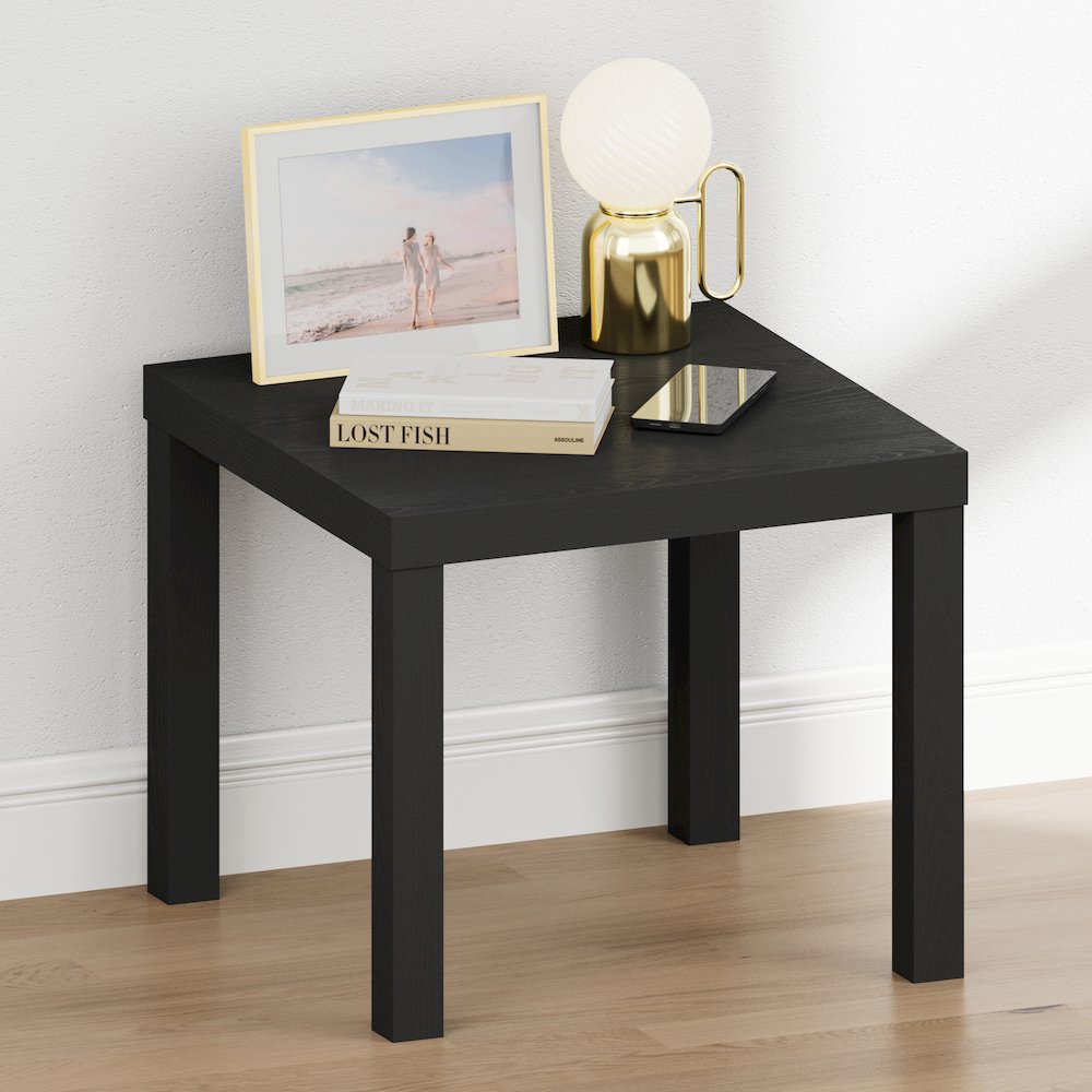CLASSIC Night Stand, Square Nightstand, Thick Frame 4-leg Side Table, Black
