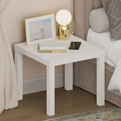CLASSIC Night Stand, Square Nightstand, Thick Frame 4-leg Side Table, White