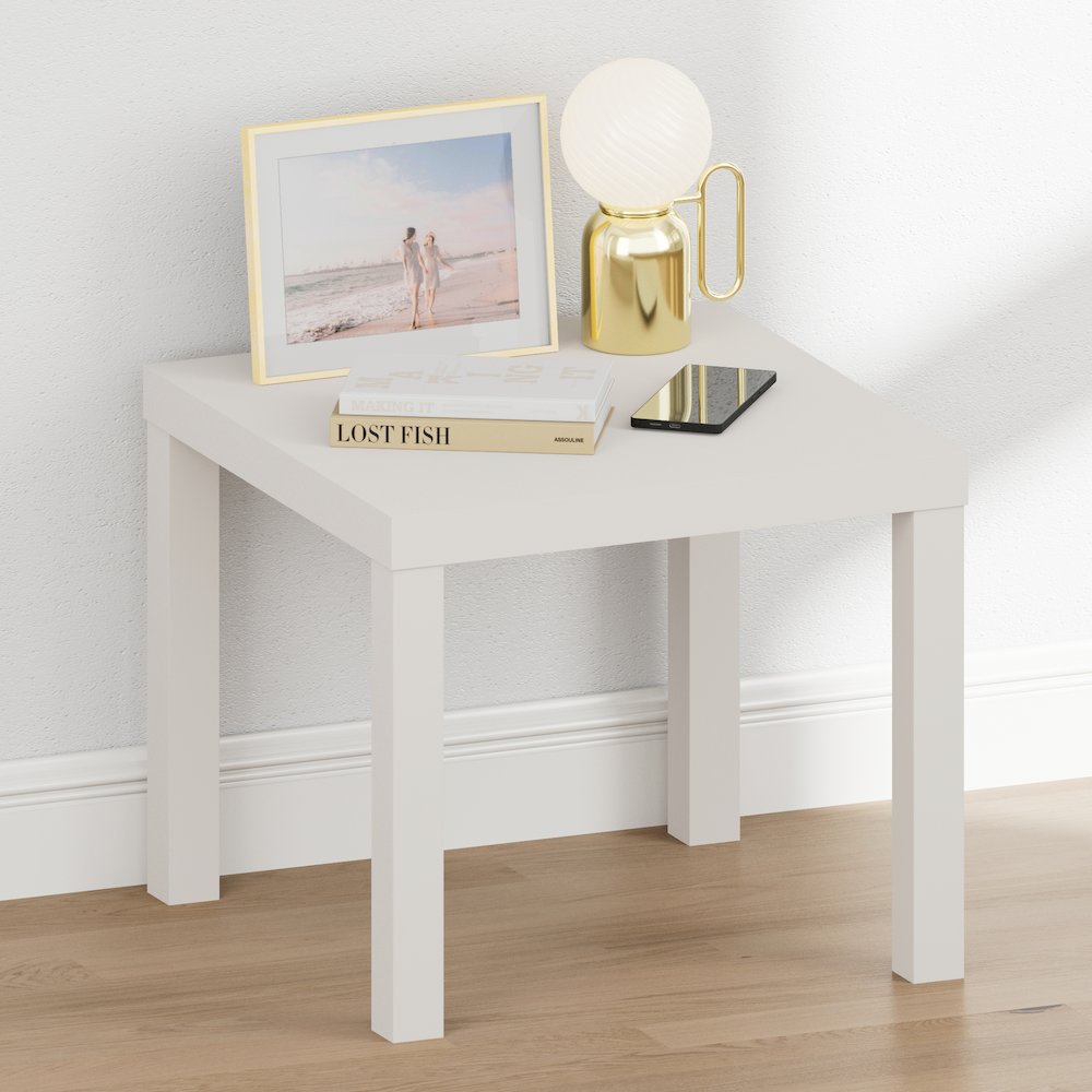CLASSIC Night Stand, Square Nightstand, Thick Frame 4-leg Side Table, White
