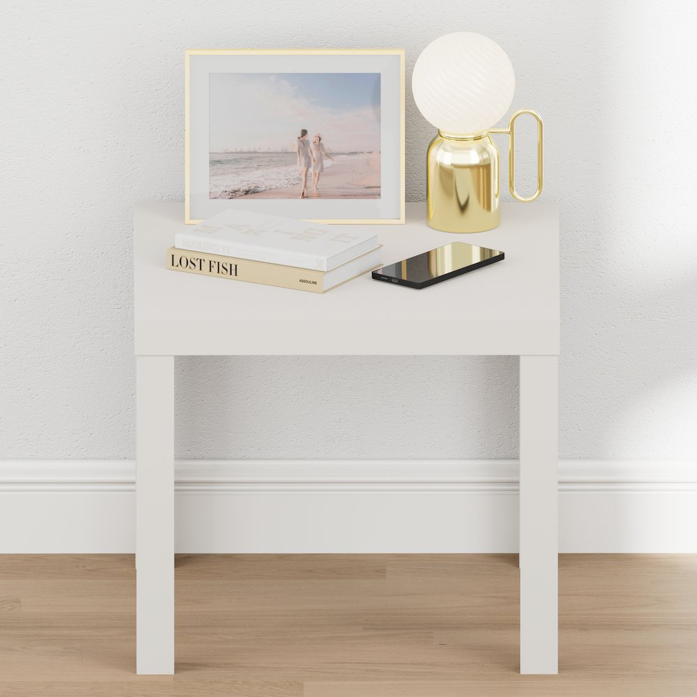 CLASSIC Night Stand, Square Nightstand, Thick Frame 4-leg Side Table, White