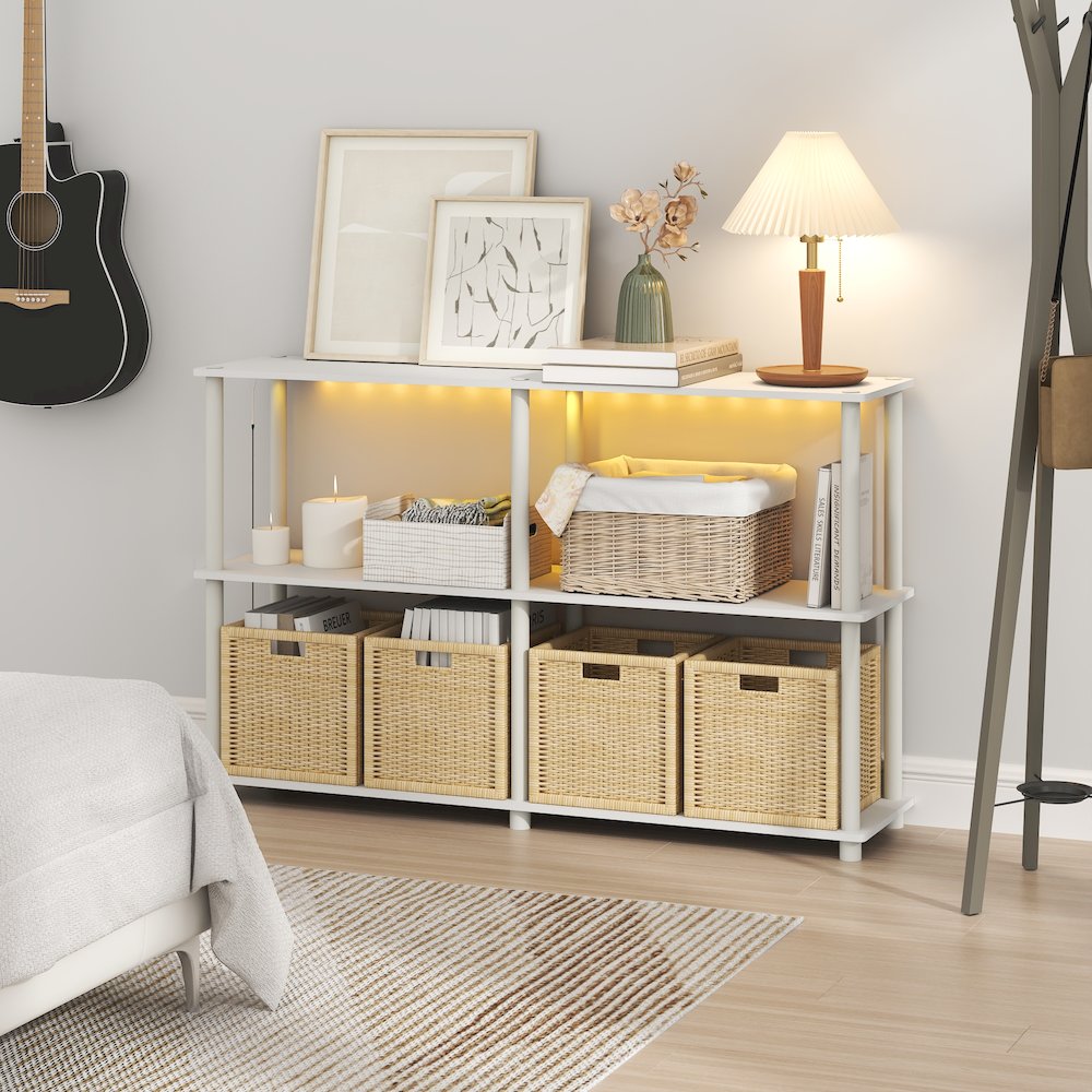 TURN-N-TUBE Display Shelf with LED Lights, Corner Shelf, White
