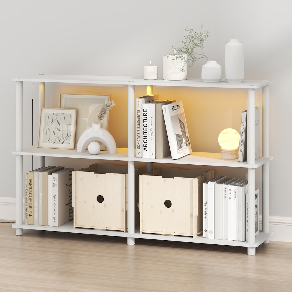 TURN-N-TUBE Display Shelf with LED Lights, Corner Shelf, White