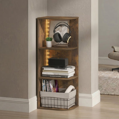 PASIR Book Shelf with LED Lights, 3-Tier Corner LED Bookshelf, Amber Pine