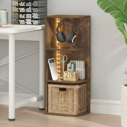 PASIR Book Shelf with LED Lights, 3-Tier Corner LED Bookshelf, Amber Pine