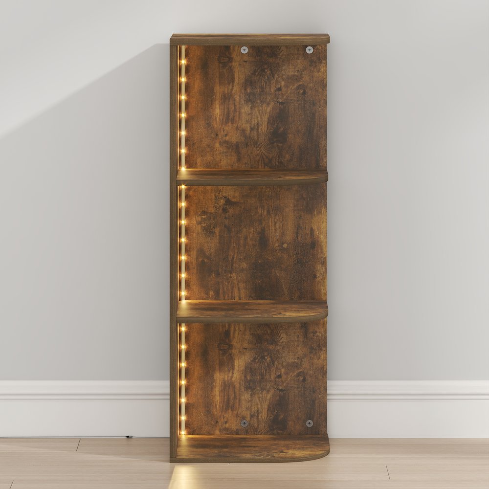 PASIR Book Shelf with LED Lights, 3-Tier Corner LED Bookshelf, Amber Pine