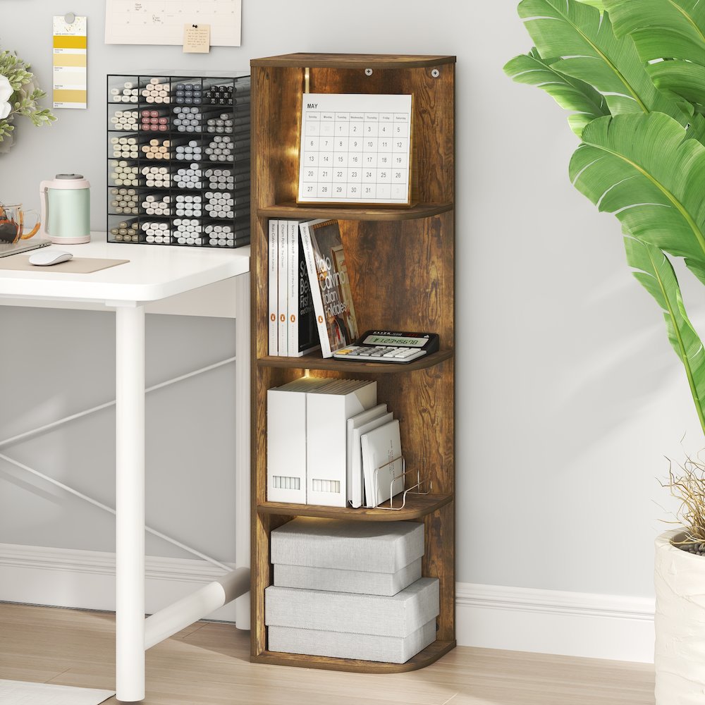 PASIR Book Shelf with LED Lights, 4-Tier LED, Amber Pine