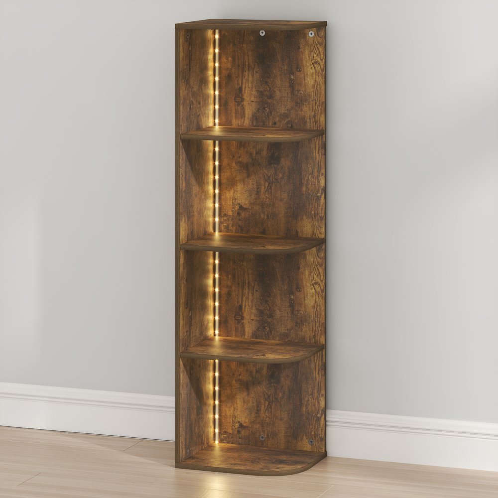 PASIR Book Shelf with LED Lights, 4-Tier LED, Amber Pine