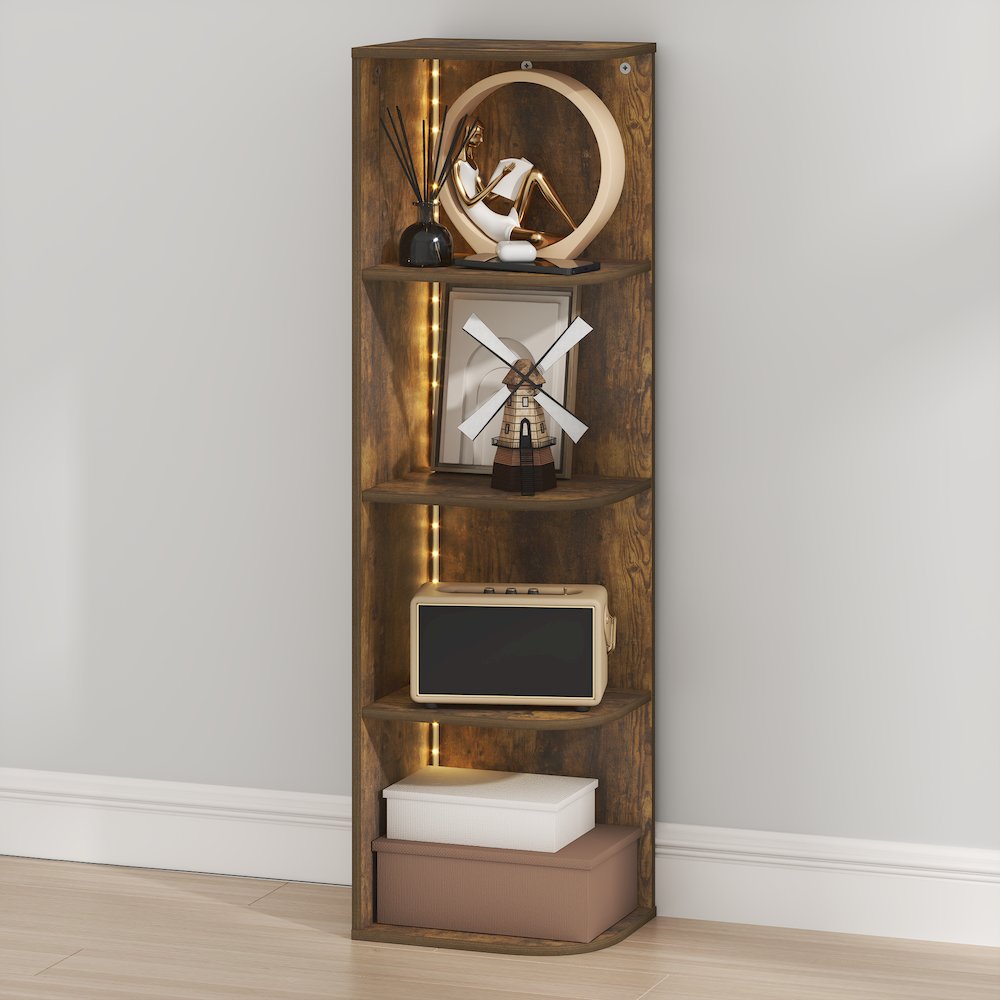 PASIR Book Shelf with LED Lights, 4-Tier LED, Amber Pine