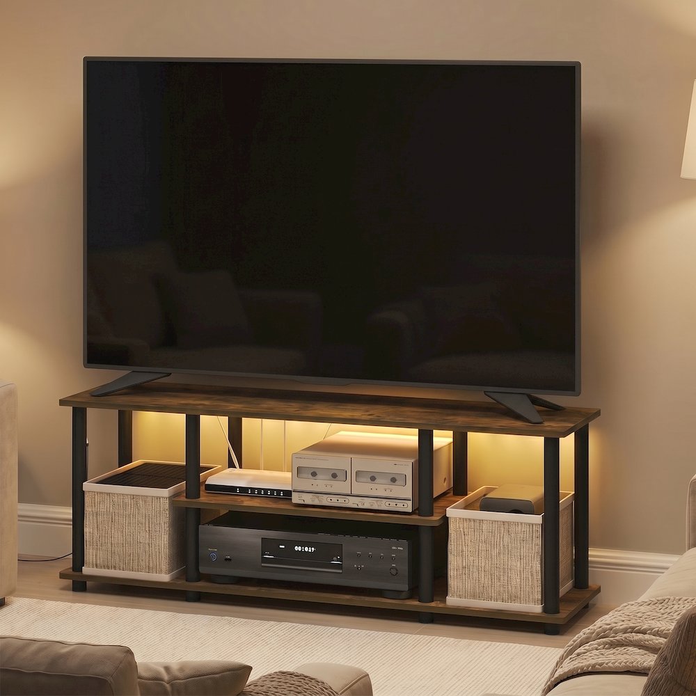 TURN-N-TUBE TV Stand with LED Lights, Amber Pine