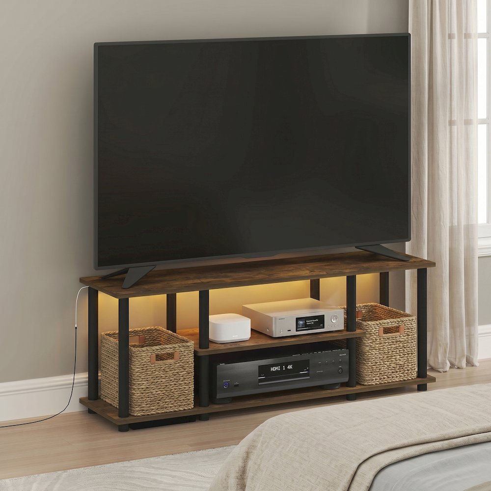 TURN-N-TUBE TV Stand with LED Lights, Amber Pine