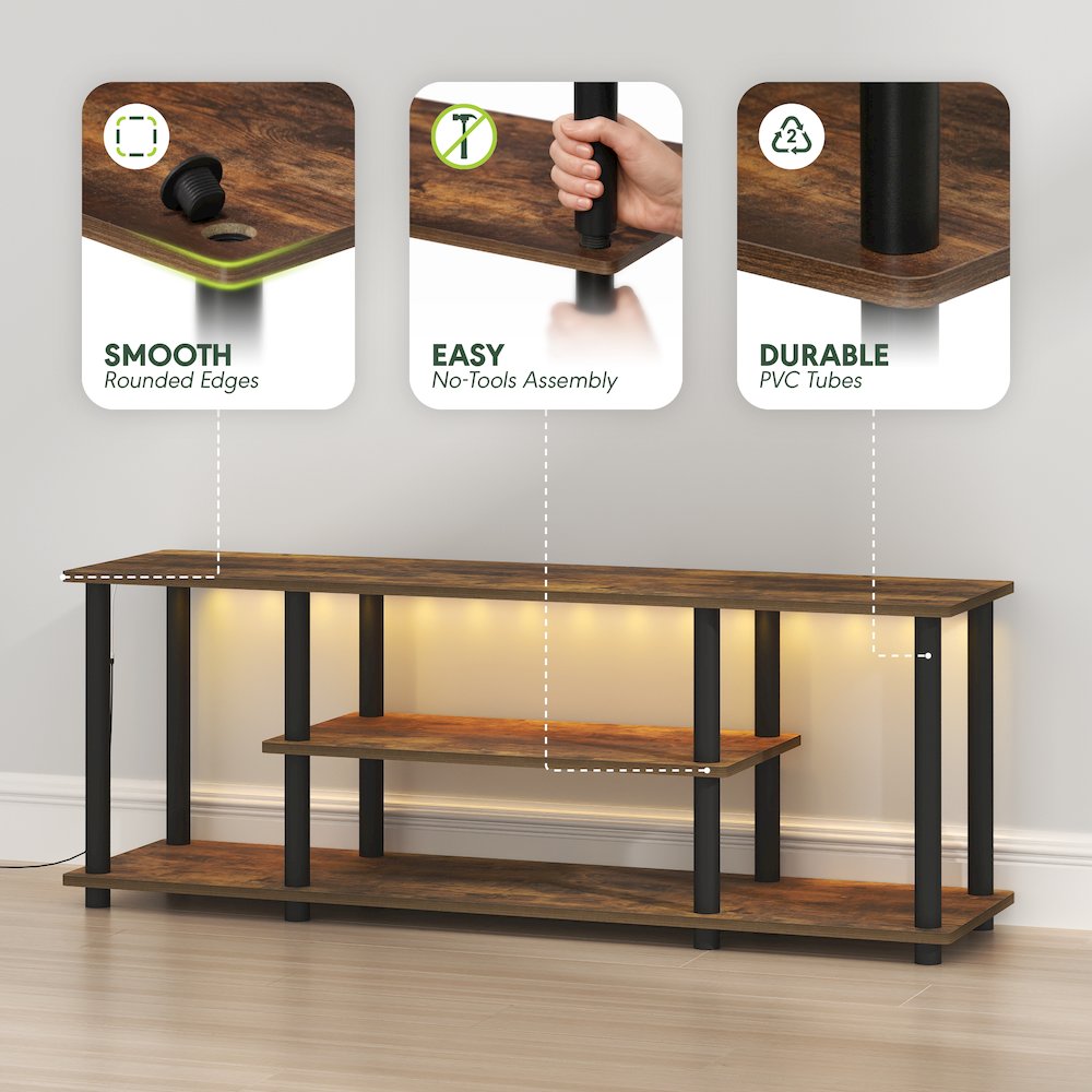 TURN-N-TUBE TV Stand with LED Lights, Amber Pine