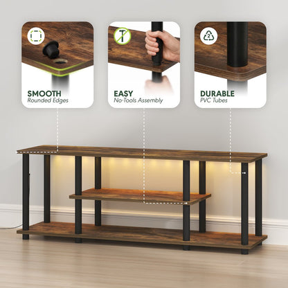 TURN-N-TUBE TV Stand with LED Lights, Amber Pine