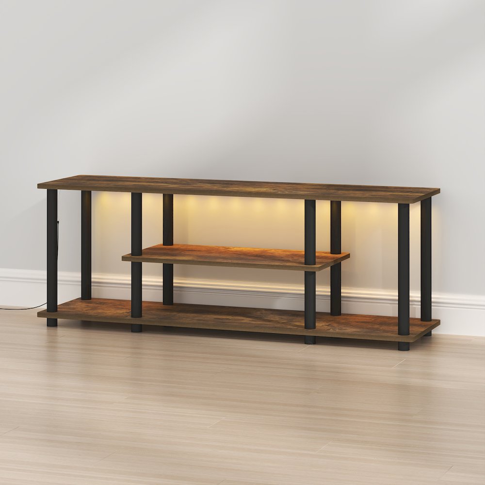 TURN-N-TUBE TV Stand with LED Lights, Amber Pine