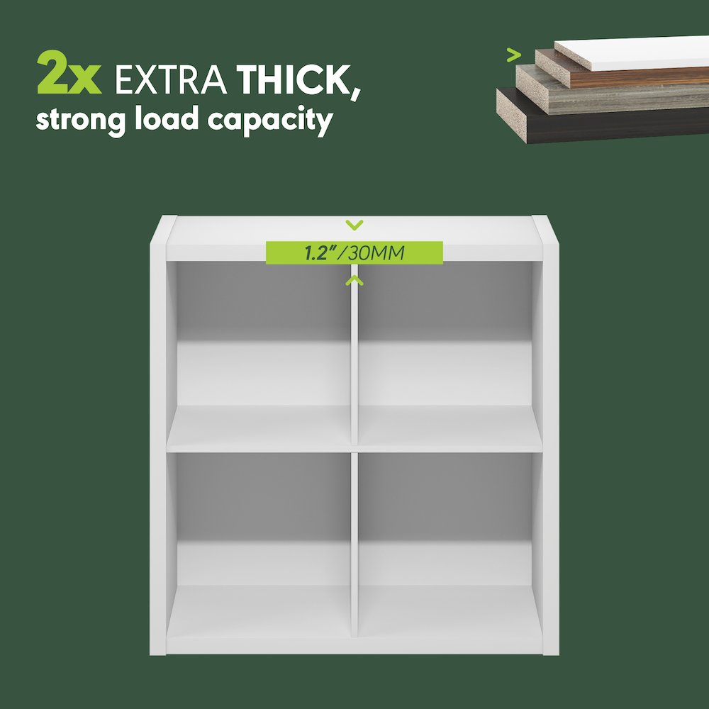 CUBICLE Book Shelf, 4-Cube, Extra Thick Frame, White
