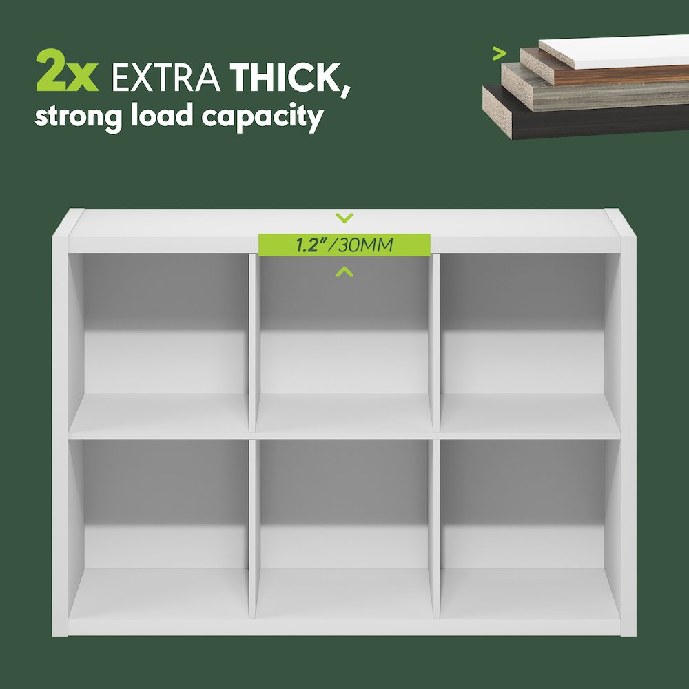 CUBICLE Book Shelf, 6-Cube, Extra Thick Frame, White