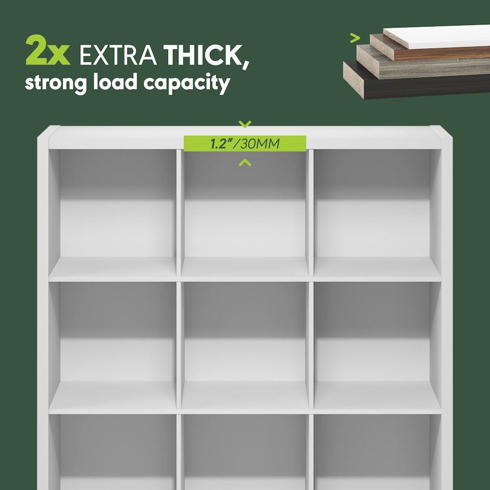 CUBICLE Book Shelf, 9-Cube, Extra Thick Frame, White