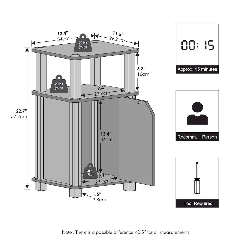 JUST Night Stand, 3-Tier, End Table, Espresso
