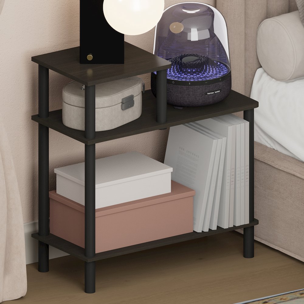 TURN-N-TUBE Night Stand, 3-Tier Rectangle Nightstand with Open Shelf, Espresso