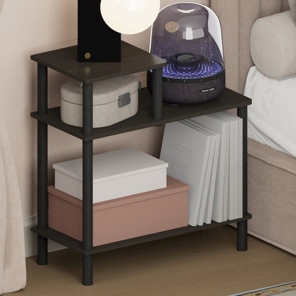 TURN-N-TUBE Night Stand, 3-Tier Rectangle Nightstand with Open Shelf, Espresso