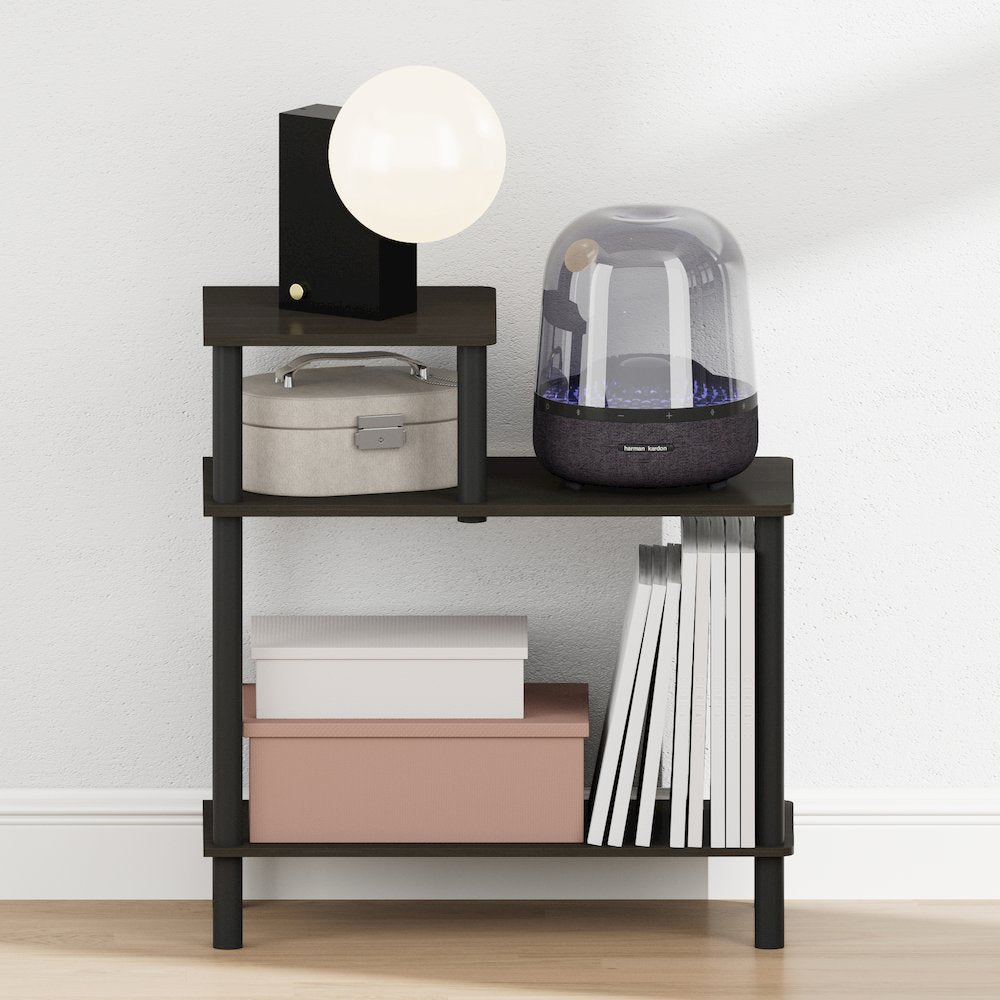 TURN-N-TUBE Night Stand, 3-Tier Rectangle Nightstand with Open Shelf, Espresso