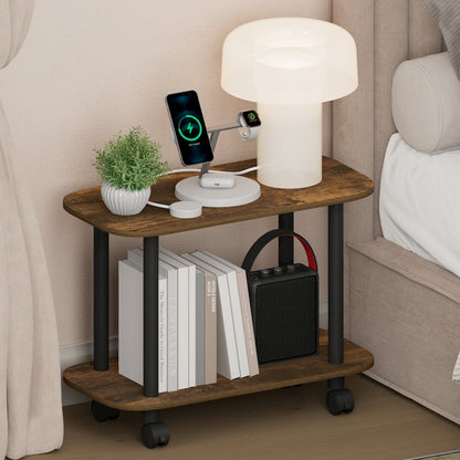 TURN-N-TUBE Night Stand, 2-Tier Oval, End Table, Amber Pine