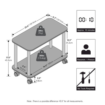 TURN-N-TUBE Night Stand, 2-Tier Rectangle, End Table, Espresso