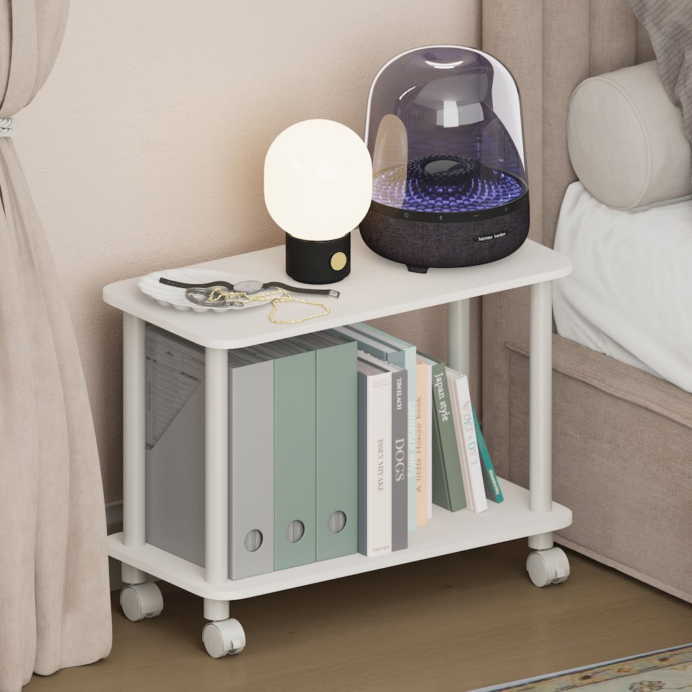 TURN-N-TUBE Night Stand, 2-Tier Rectangle, End Table, White