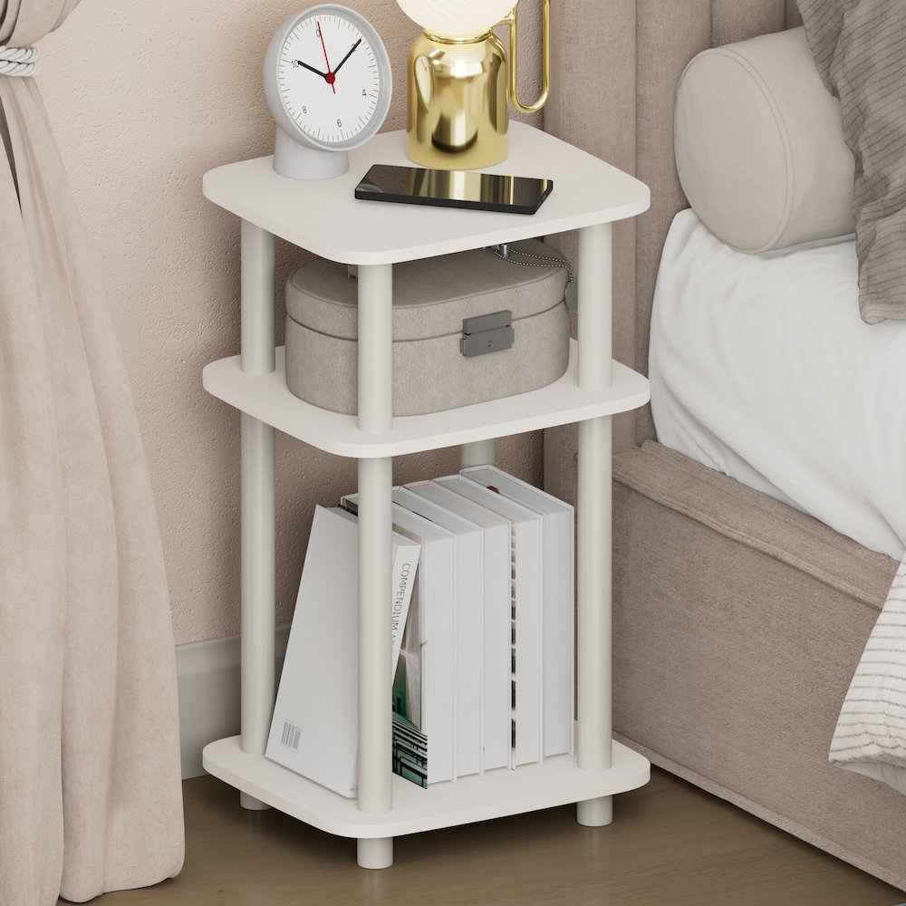 JUST Night Stand, 3-Tier Turn-N-Tube, Round Curve Corner Side Table, White