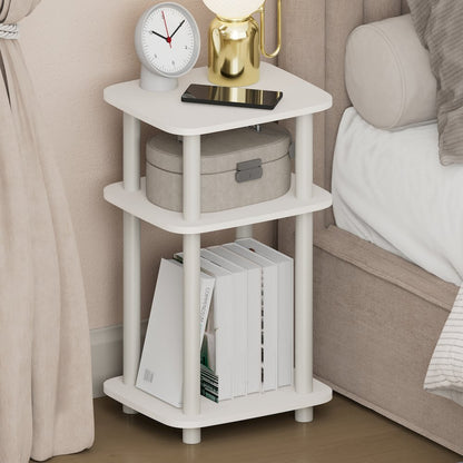 JUST Night Stand, 3-Tier Turn-N-Tube, Round Curve Corner Side Table, White